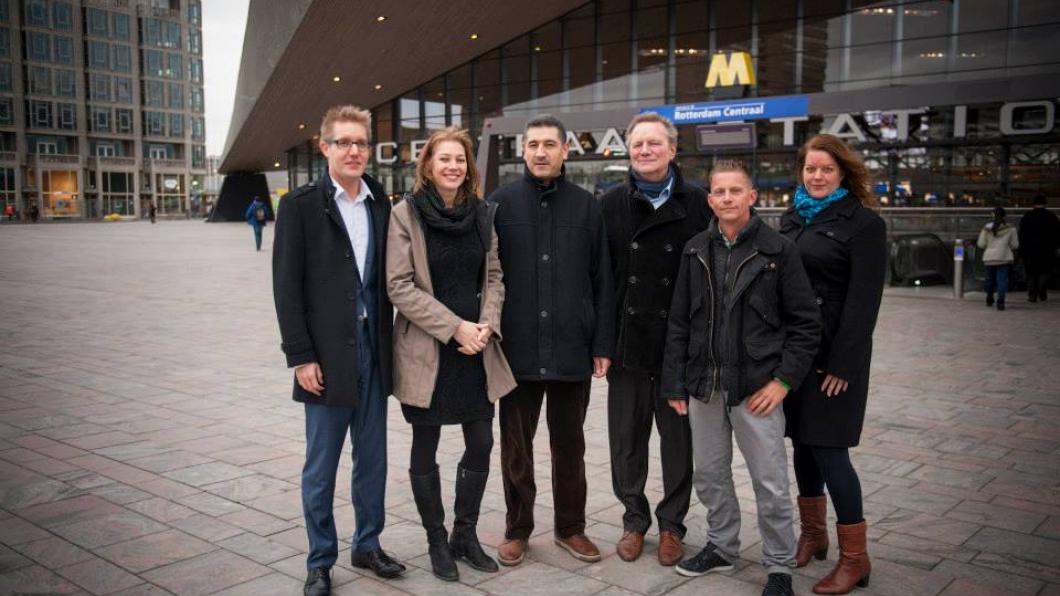 Bram in Rotterdam Bram van Ojik Judith Bokhove Arno Bonte Ahmed Harika Jimmy Smet Lies Roest GroenLinks Rotterdam Centraal Station Campagne